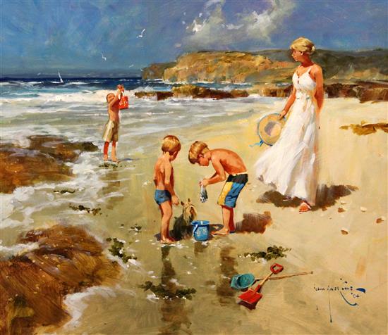 § John Haskins (1938-) Three boys playing 19.5 x 23.5in.